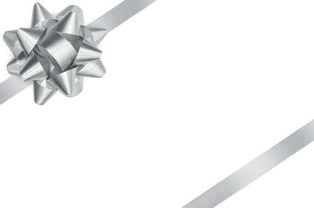 Silver gift bow and ribbon isolated with clipping pathの写真素材