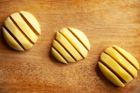 diced potatoes on a cutting Board
