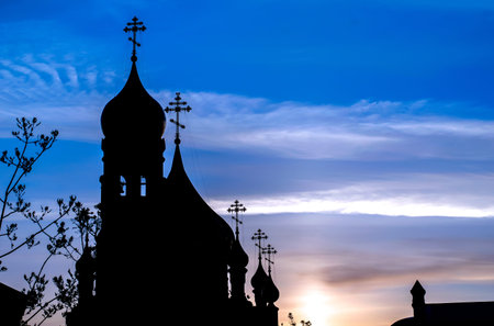 the silhouette of the Church with dawn