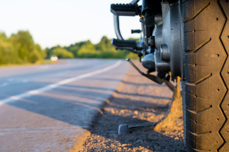 View of the track from the rear wheel of the motorcycleの写真素材