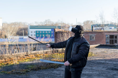 Men in virtual reality glasses