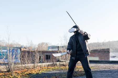 Men in virtual reality glassesの写真素材