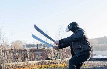 Men in virtual reality glasses