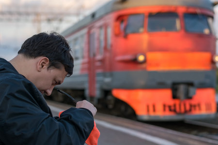 A man wipes his glasses with a clothの写真素材