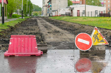road sign, detour, road repairの写真素材