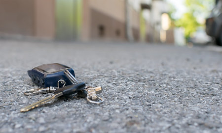 lost key chain on the roadの写真素材