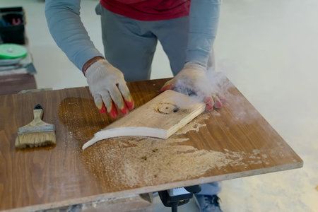 Hands of the master in gloves