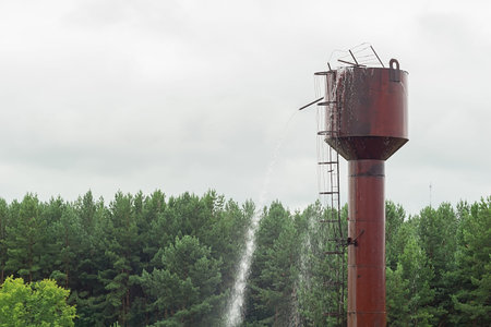 view of a faulty village old metal water tower