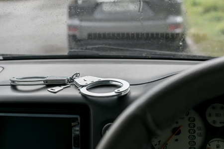 the handcuffs are on the dashboard of the car