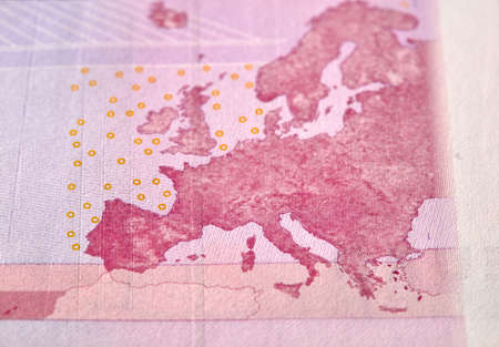 Five houndreds euro banknotes. 500 Euro paper cash. European Union Currency. macro fragment banknote. High resolution photo.の写真素材