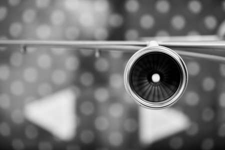 model of the turbofan engine on the airplane wing.の写真素材