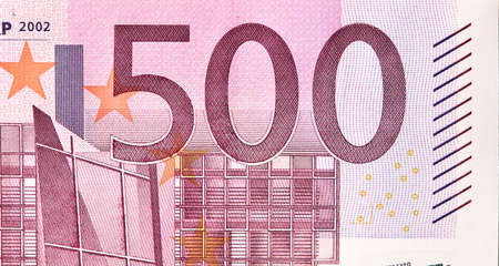 Five houndreds euro banknotes. 500 Euro paper cash. European Union Currency. macro fragment banknote. High resolution photo.の写真素材