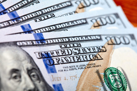 Dollars Closeup Concept. American Dollars Cash Money. One Hundred Dollar Banknotes..