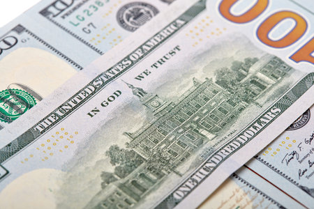 Dollars Closeup Concept. American Dollars Cash Money. One Hundred Dollar Banknotes..