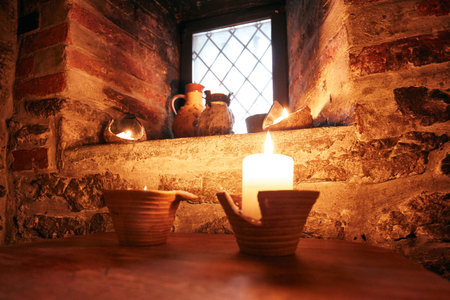 authentic medieval tavern. interior of a tavern.の写真素材