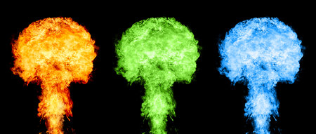 Explosion - fire mushroom. Mushroom cloud fireball from an explosion. Nuclear explosion. Symbol of...