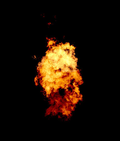 Fiery flash on a black background. Fire from a gas flash.の写真素材