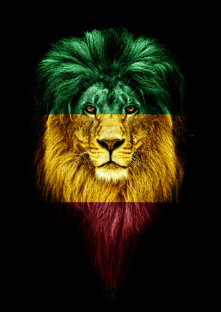 Portrait of a Beautiful lion, faceart and patriotism concept. Portrait of a leader. king. Portrait...