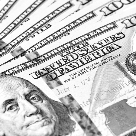 Dollars Closeup Concept. American Dollars Cash Money. One Hundred Dollar Banknotes.