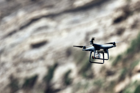 DJI Phantom 4 Pro Obsidian Edition in flight. 24.04.2018 Nazare Portugal