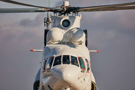 Transport helicopter Mi-26 TC. Heavy helicopter (on the codification of NATO: Halo) is a heavy multipurpose transport helicopter. 13.12.2018, Rostov Region, Russiaのeditorial素材