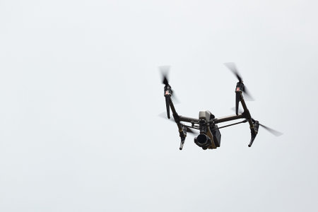 Professional drone Inspire 2 flying in the sky. 20.05.2018 Rostov Region Russia