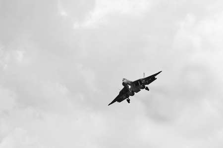 New Russian five generation's fighter SU 57 (T-50) shows demonstration flight at Moscow salon MAKS 2017. 18.07.2017, Zhukovsky, Russia.のeditorial素材