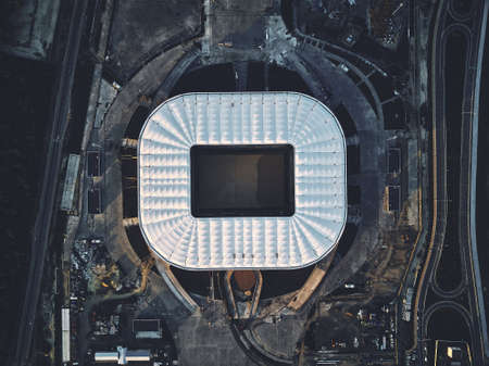 Construction of the stadium aerial view. Preparing for the championship in 2018. 08.05.2017, Rostov-on-Don. Russia.のeditorial素材