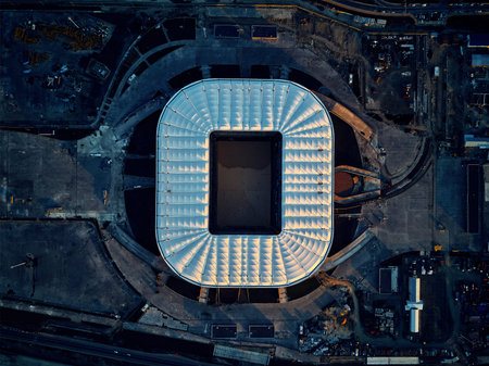 Construction of the stadium aerial view. Preparing for the championship in 2018. 08.05.2017, Rostov-on-Don. Russia.のeditorial素材