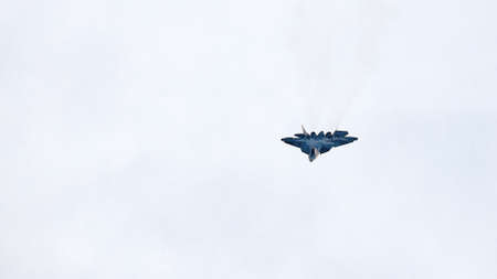 New Russian five generation's fighter SU 57 (T-50) shows demonstration flight at Moscow salon MAKS 2017. 18.07.2017, Zhukovsky, Russia.のeditorial素材
