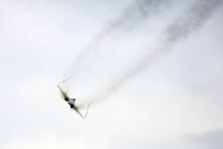 New Russian five generation's fighter SU 57 (T-50) shows demonstration flight at Moscow salon MAKS 2017. 18.07.2017, Zhukovsky, Russia.のeditorial素材