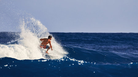 Professional surfer on the wave. Water sports activities. Atlantic Ocean Dominican Republic. 12/29/2016.のeditorial素材