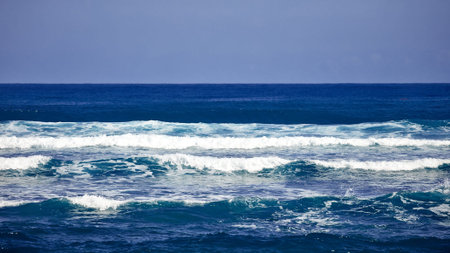 Blue wave, Clear water and spray on the Atlantic ocean.の写真素材