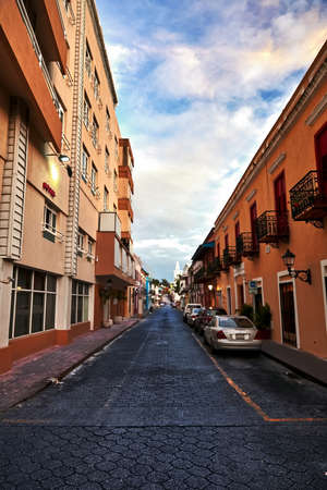 Street view of old town. Colonial Architecture Detail. Typical colonial style. Streets Of Santo Domingo, Dominican Republic. 12/27/2016.のeditorial素材
