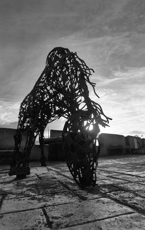 Sculpture of a horse. Modern art. Santo Domingo, Dominican Republic. 12/27/2016.のeditorial素材