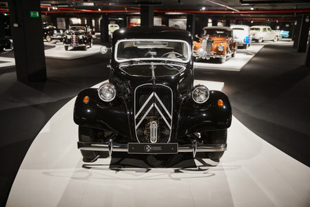 Citroen 11 BL Traction Avant (11 CV) 1955. Retro car on cars exhibition. Classic Car exhibition - Heydar Aliyev Center, Baku, Azerbaijan - 26,04,2017のeditorial素材
