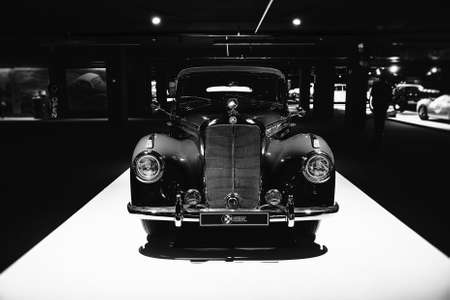 luxury car Mercedes-Benz limousine sedan W187. Vintage car on cars exhibition. Classic Car exhibition - Heydar Aliyev Center, Baku, Azerbaijan - 26,04,2017のeditorial素材