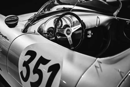 Porsche 550 Spyder. Legendary first Porsche racing car. Vintage racing car on cars exhibition. Classic Car exhibition - Heydar Aliyev Center, Baku, Azerbaijan - 26,04,2017のeditorial素材