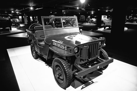 Willys MB 1944. US Army Truck. All terrain vehicle of the Second world war. Retro car on exhibition. Classic Car exhibition - Heydar Aliyev Center, Baku, Azerbaijan - 26,04,2017のeditorial素材