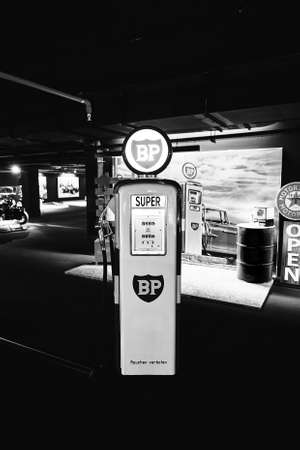 Retro gas station. Antique gas pump. Classic Car exhibition - Heydar Aliyev Center, Baku, Azerbaijan 26,04,2017のeditorial素材