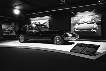 Jaguar E-Type (XKE). Most beautiful car. Retro car. Classic Car exhibition - Heydar Aliyev Center, Baku, Azerbaijan 26,04,2017のeditorial素材