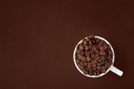 Coffee Cup with coffee. Coffee bean, view from the top.の写真素材