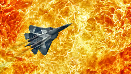 Combat five generation's fighter on fiery background, Fire flames.の写真素材