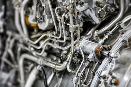 jet engine. airplane engine side view close up.の写真素材