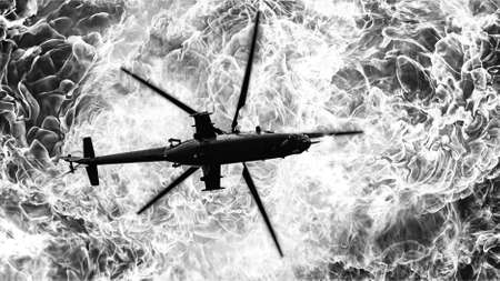 WAR. Helicopters on a fiery background, Fire flames.の写真素材
