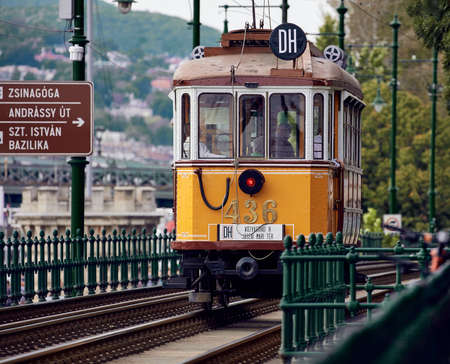 Historic tram in Budapest. Budapest, Hungary. 09.09.2017のeditorial素材