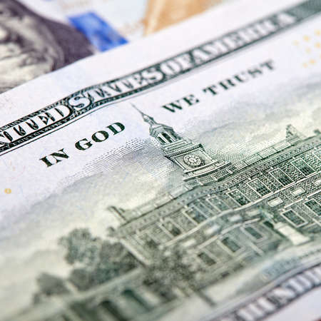 Dollars Closeup Concept. American Dollars Cash Money. One Hundred Dollar Banknotes.の写真素材