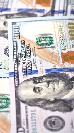 Dollars Closeup Concept. American Dollars Cash Money. One Hundred Dollar Banknotes.
