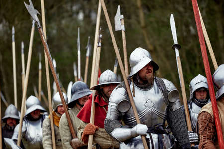Warrior of medieval Europe. Medieval battle (reconstruction) Czech Republic, Libusin, 25 04 2015のeditorial素材