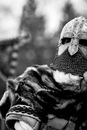 Warrior of medieval Europe. Medieval battle (reconstruction) Czech Republic, Libusin, 25 04 2015